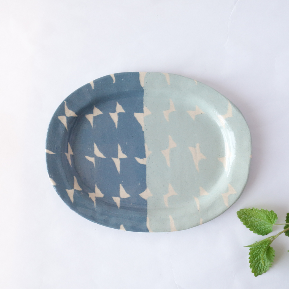 Nerikomi Butterfly Quilt Oval Plate