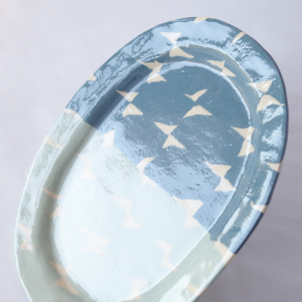 Nerikomi Butterfly Quilt Oval Plate