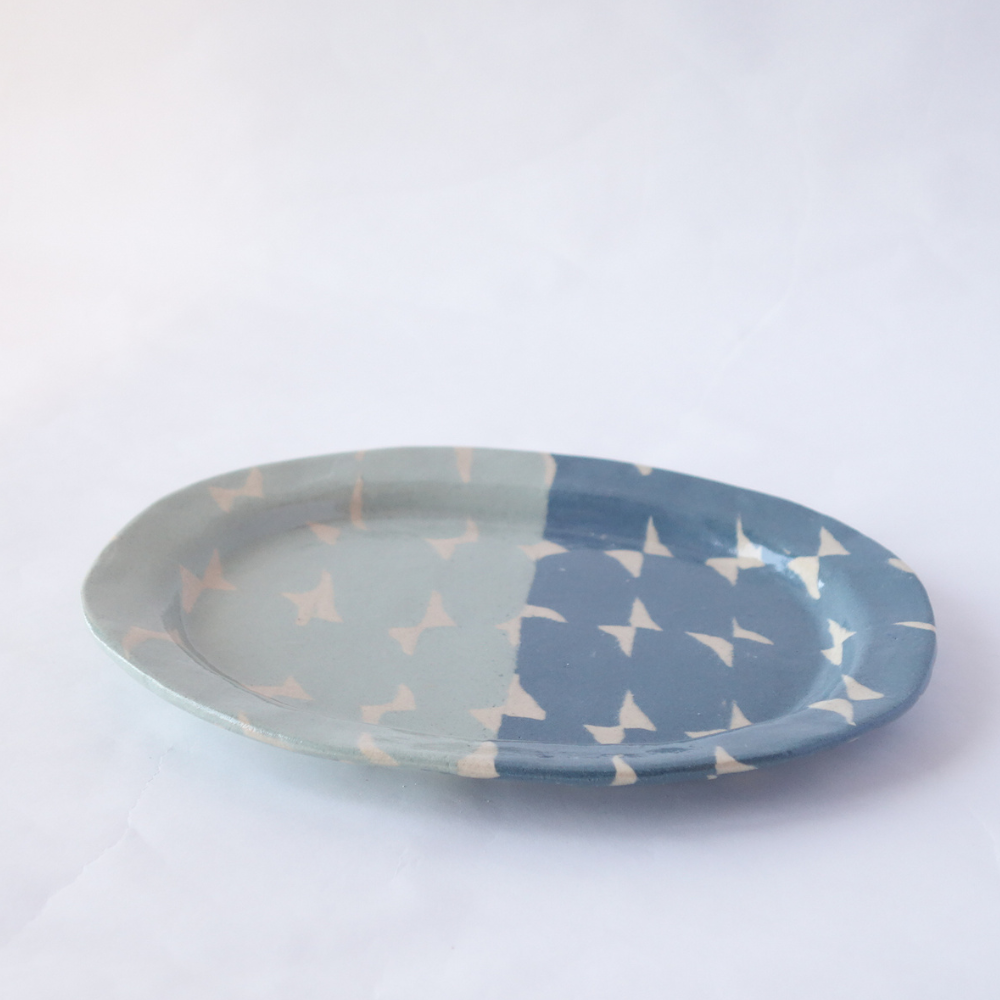 Nerikomi Butterfly Quilt Oval Plate