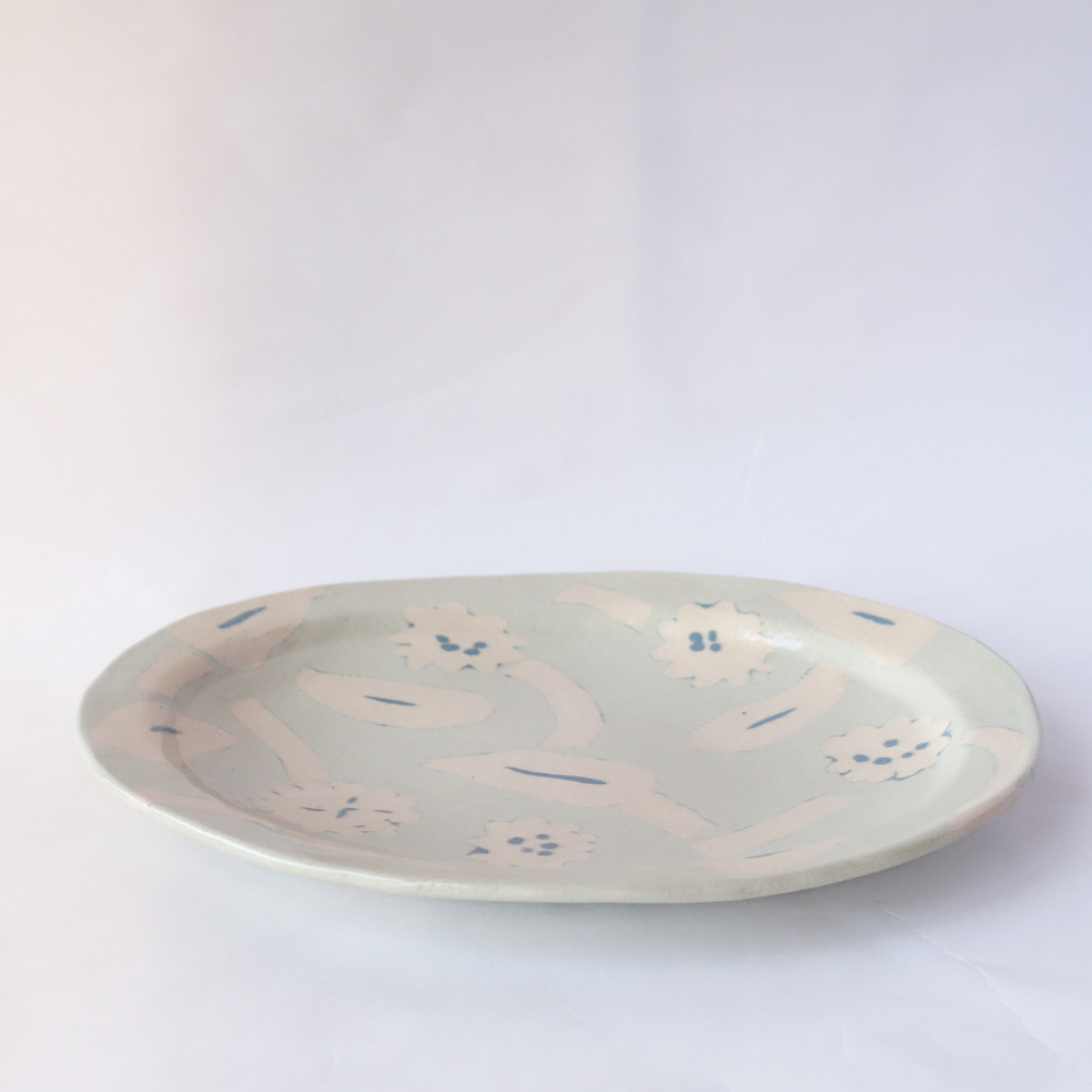 Nerikomi Spring Blue Seed Garden Oval Plate
