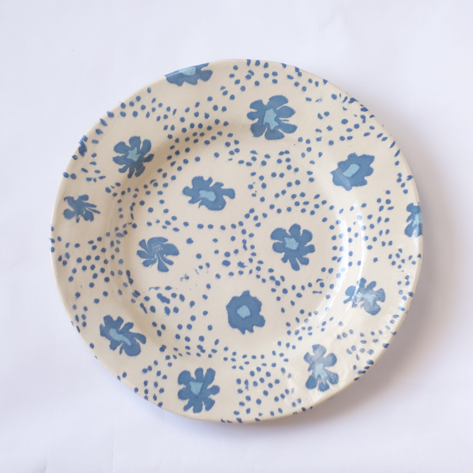 Nerikomi Nostalgic Blue Flower Fabric Pattern Round Plate
