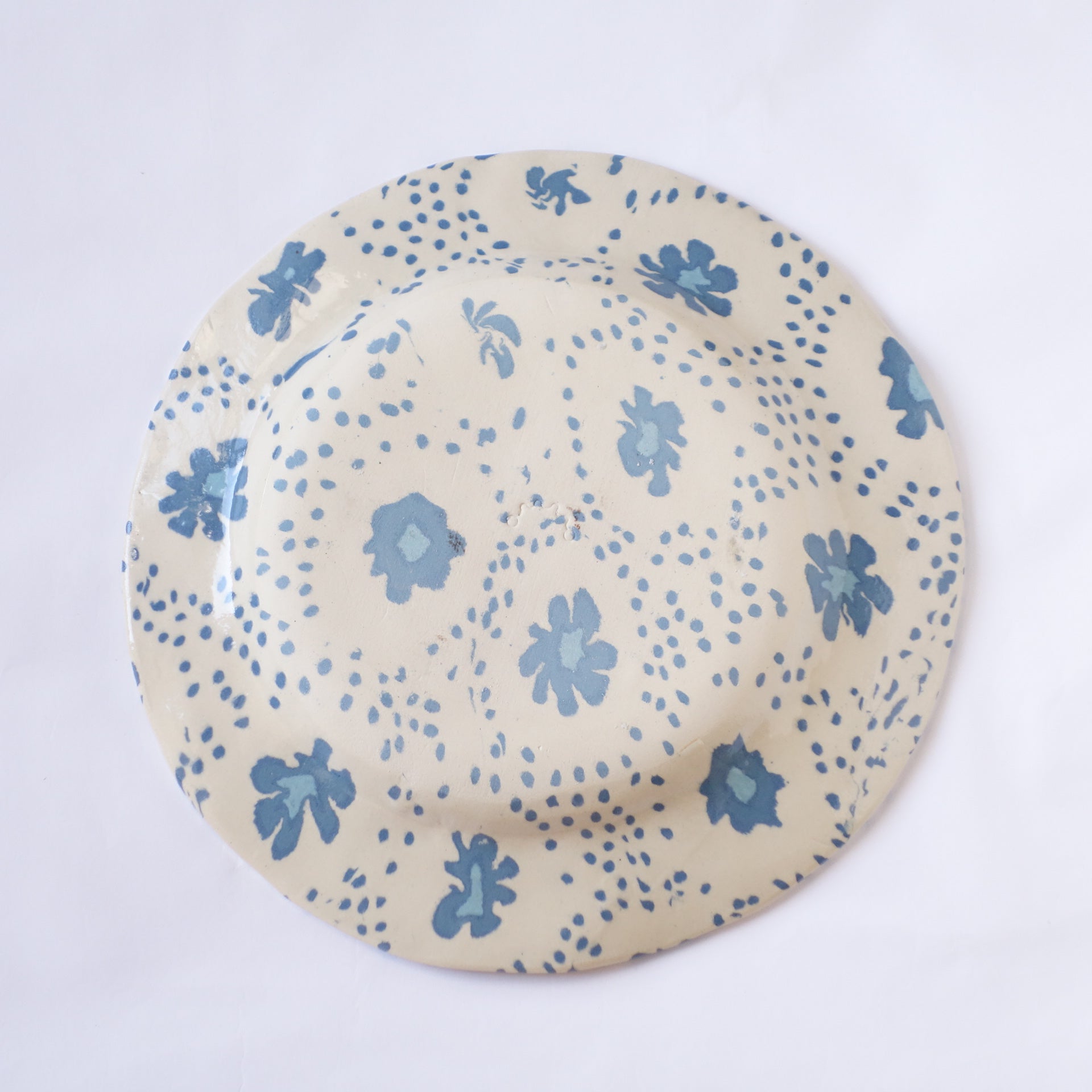 Nerikomi Nostalgic Blue Flower Fabric Pattern Round Plate
