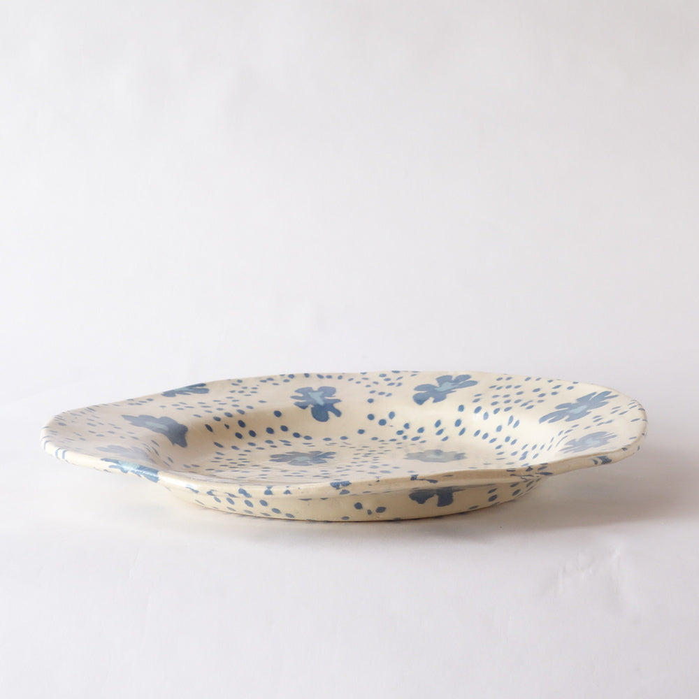 Nerikomi Nostalgic Blue Flower Fabric Pattern Round Plate