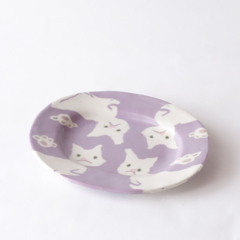 Nerikomi Four White Cats Pattern Plate