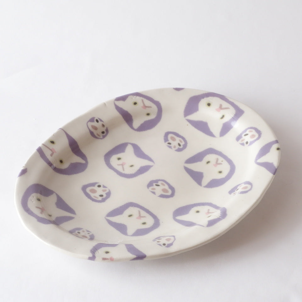 Nerikomi Many White Cats Oval Plate Oval Plate