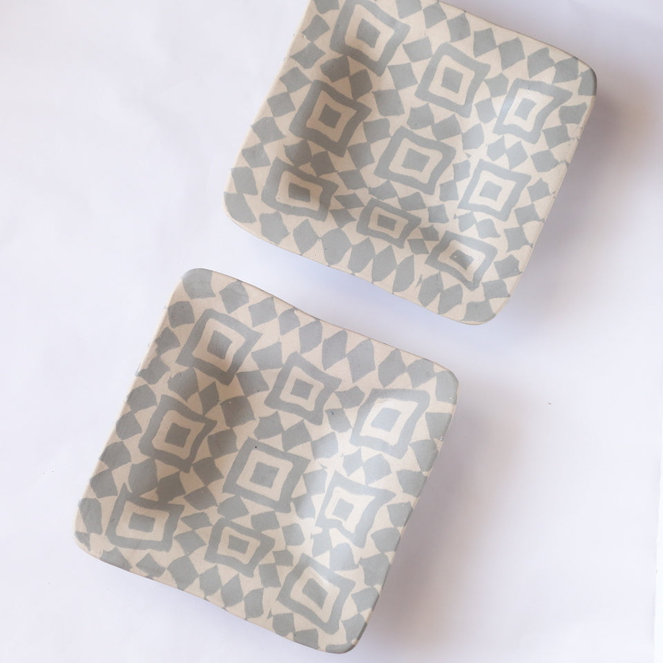 Nerikomi Tile Wall Pattern Square Bowl with Wide Rim