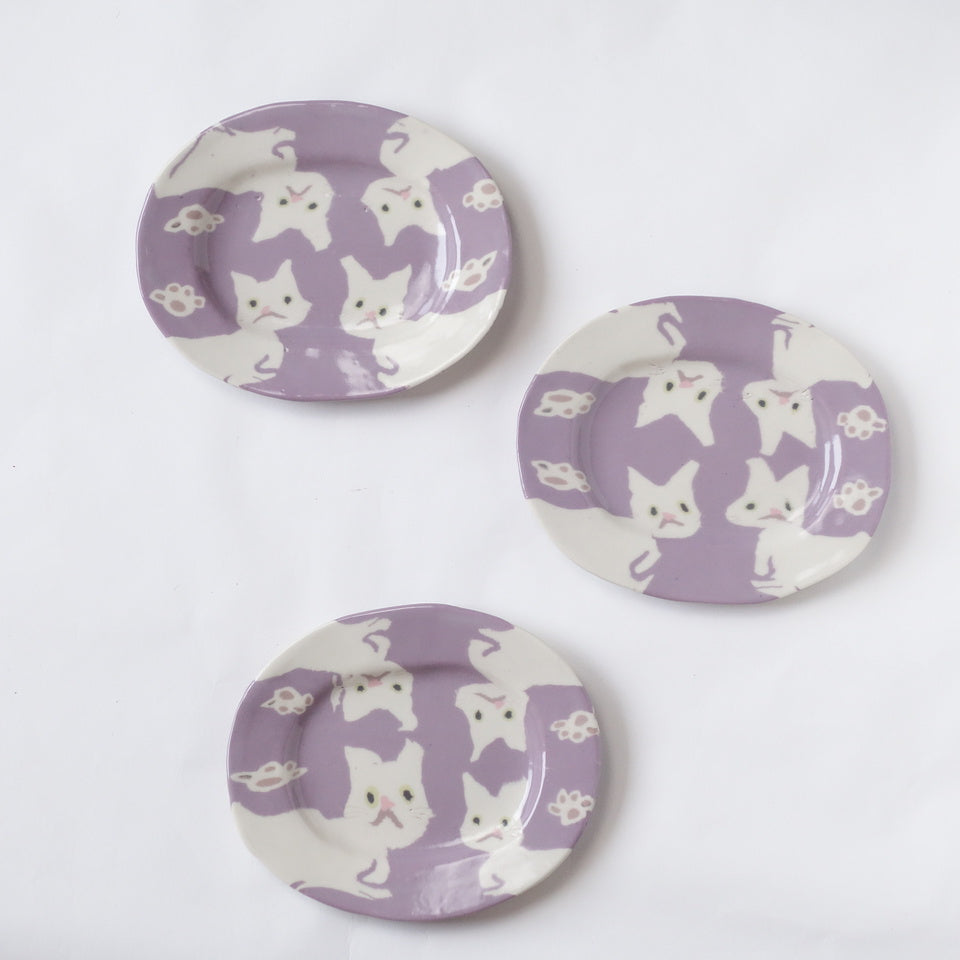 Nerikomi Four White Cats Pattern Plate