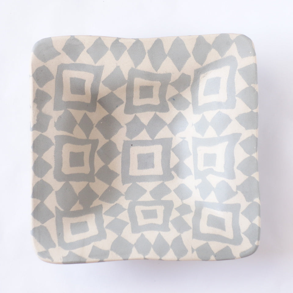 Nerikomi Tile Wall Pattern Square Bowl with Wide Rim