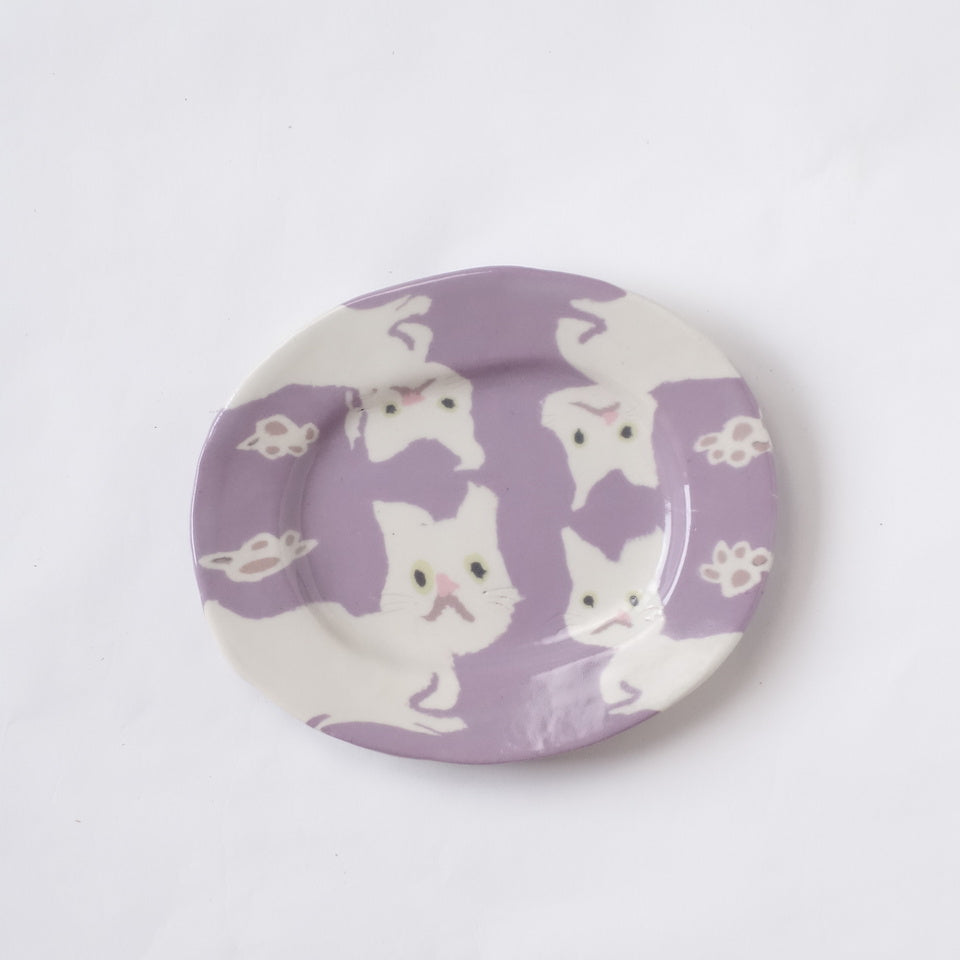 Nerikomi Four White Cats Pattern Plate