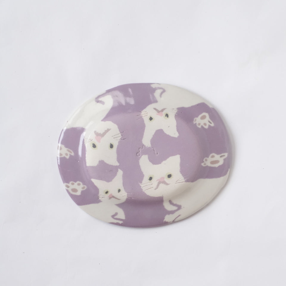 Nerikomi Four White Cats Pattern Plate