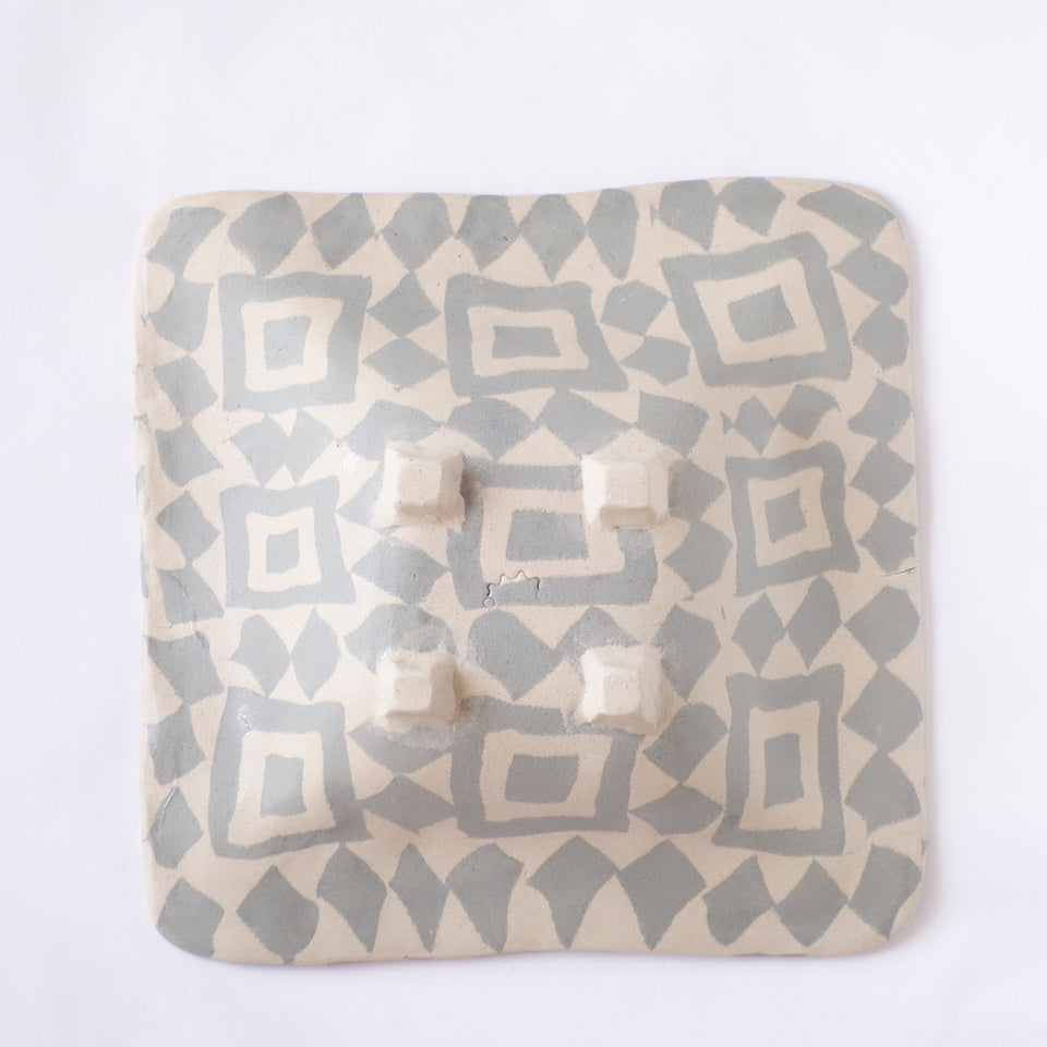 Nerikomi Tile Wall Pattern Square Bowl with Wide Rim