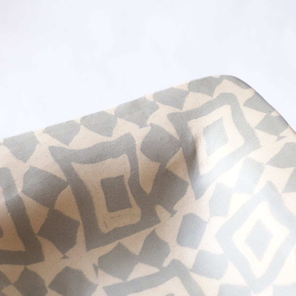 Nerikomi Tile Wall Pattern Square Bowl with Wide Rim B