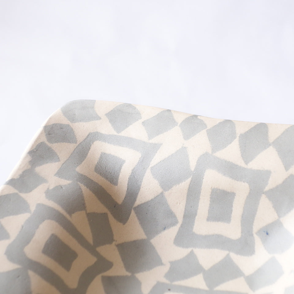 Nerikomi Tile Wall Pattern Square Bowl with Wide Rim B