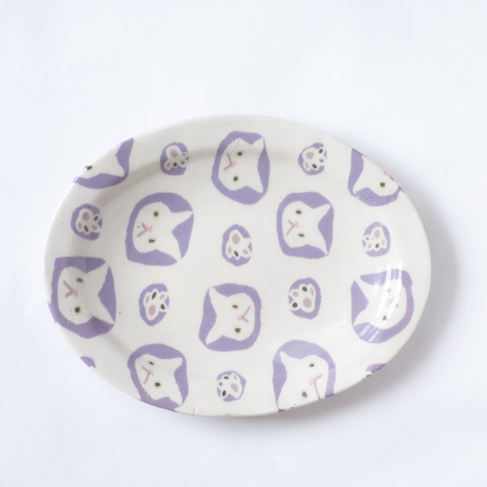 Nerikomi Many White Cats Oval Plate Oval Plate