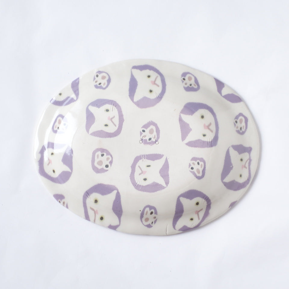 Nerikomi Many White Cats Oval Plate Oval Plate