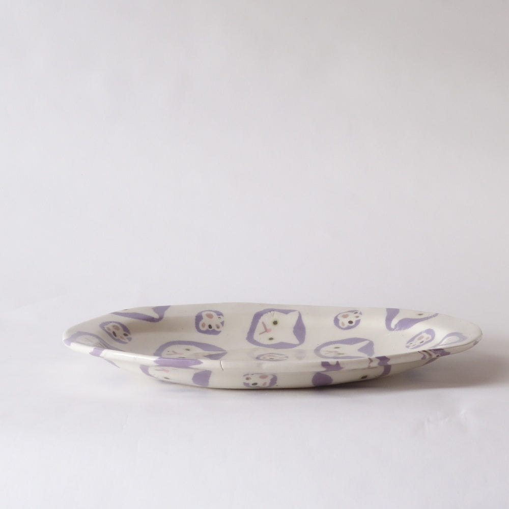Nerikomi Many White Cats Oval Plate Oval Plate