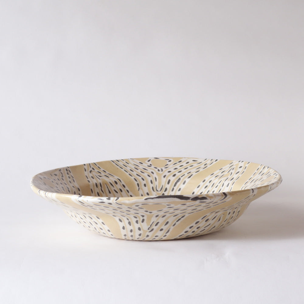 Nerikomi Old Indian Fabric Pattern Round Bowl Rim