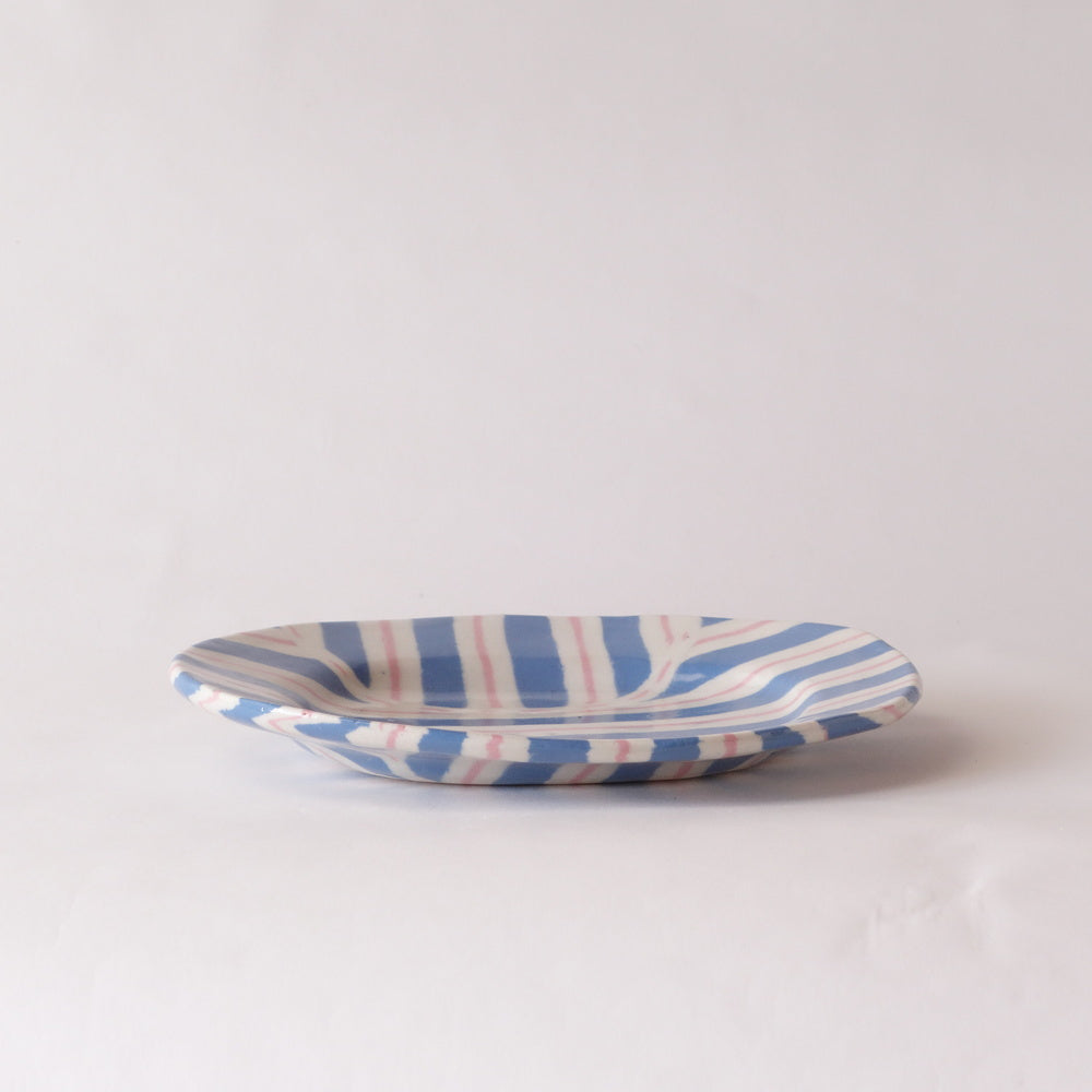 Nerikomi Blue Stripe Bamlieke Pattern Plate