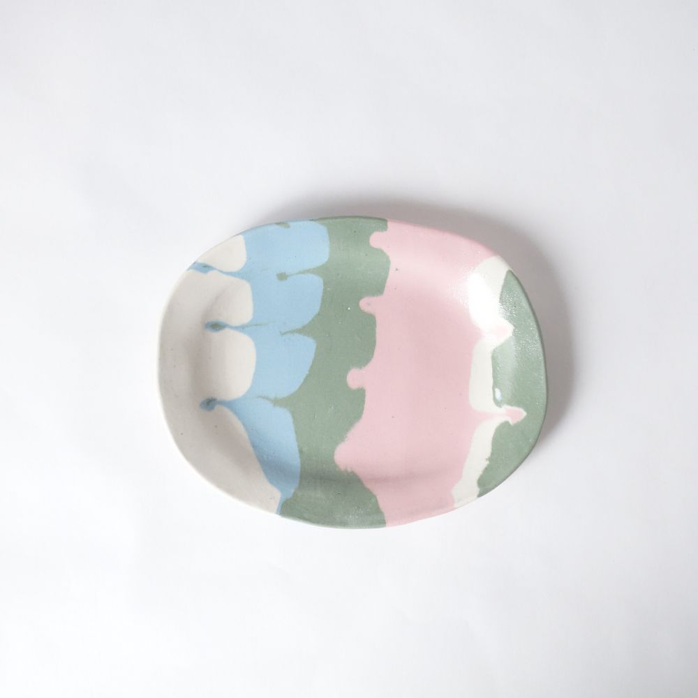 Nerikomi Ribbon Weave Pattern Oval Plate