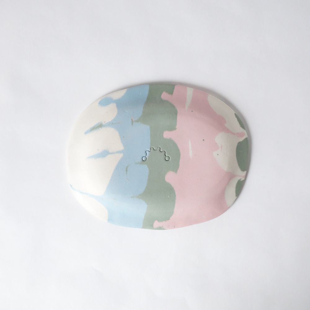 Nerikomi Ribbon Weave Pattern Oval Plate