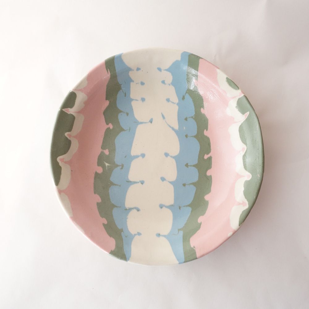 Nerikomi Ribbon Weave Pattern Round Plate