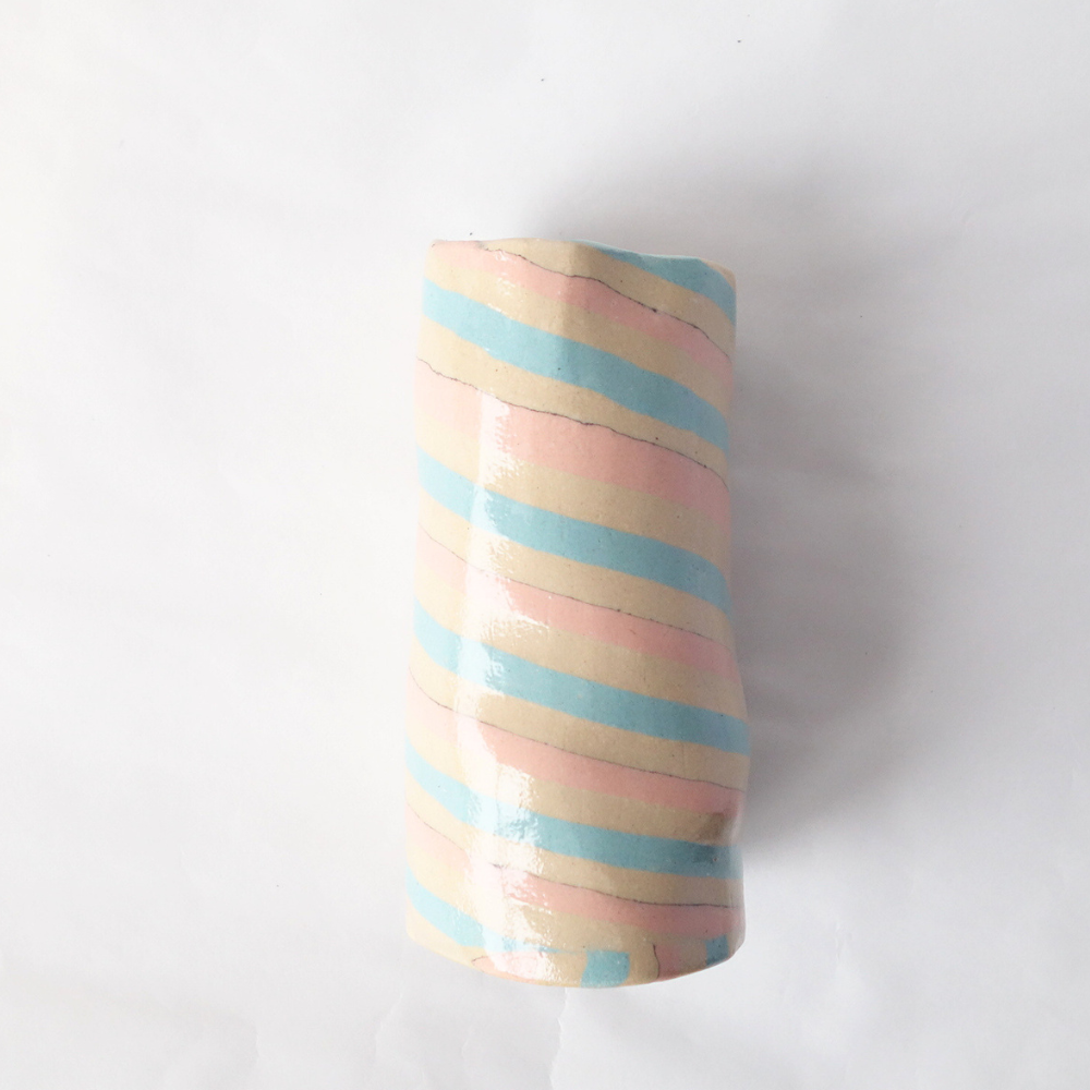 Nerikomi Pink and Blue Stripes Flower Vase