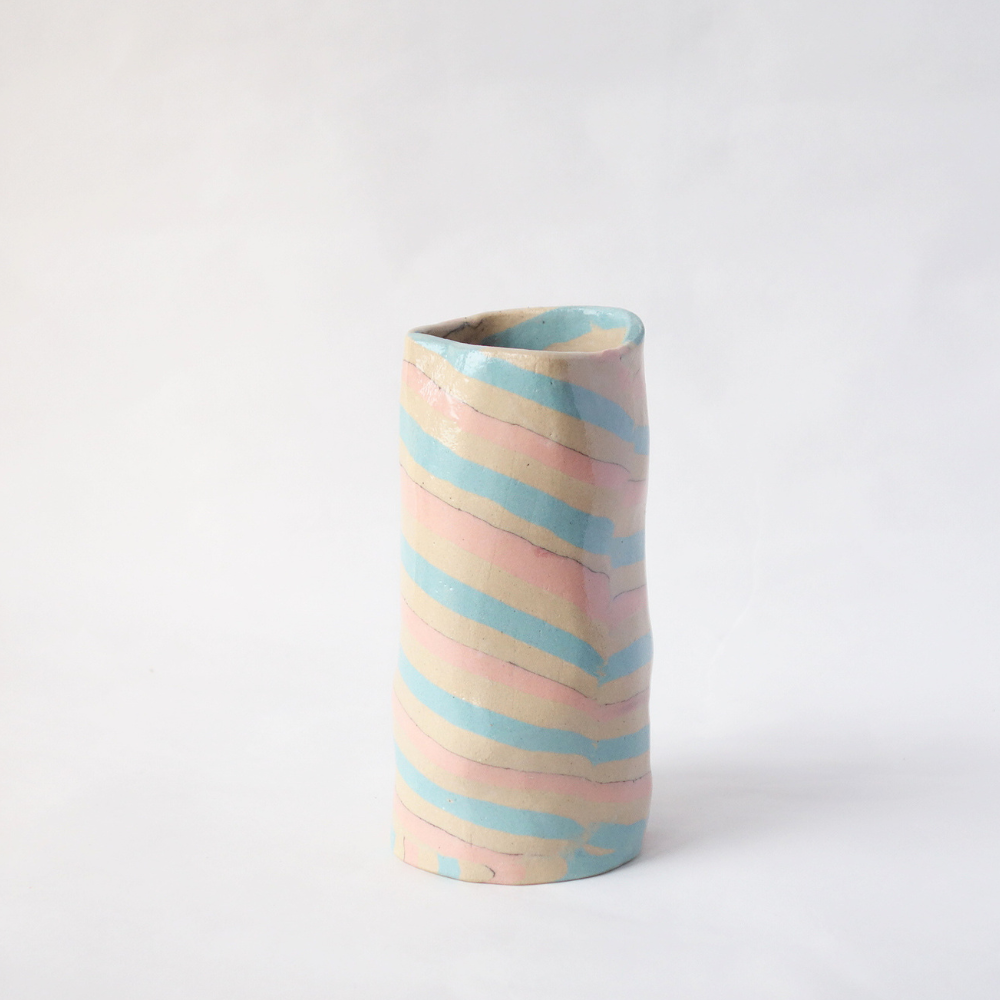 Nerikomi Pink and Blue Stripes Flower Vase
