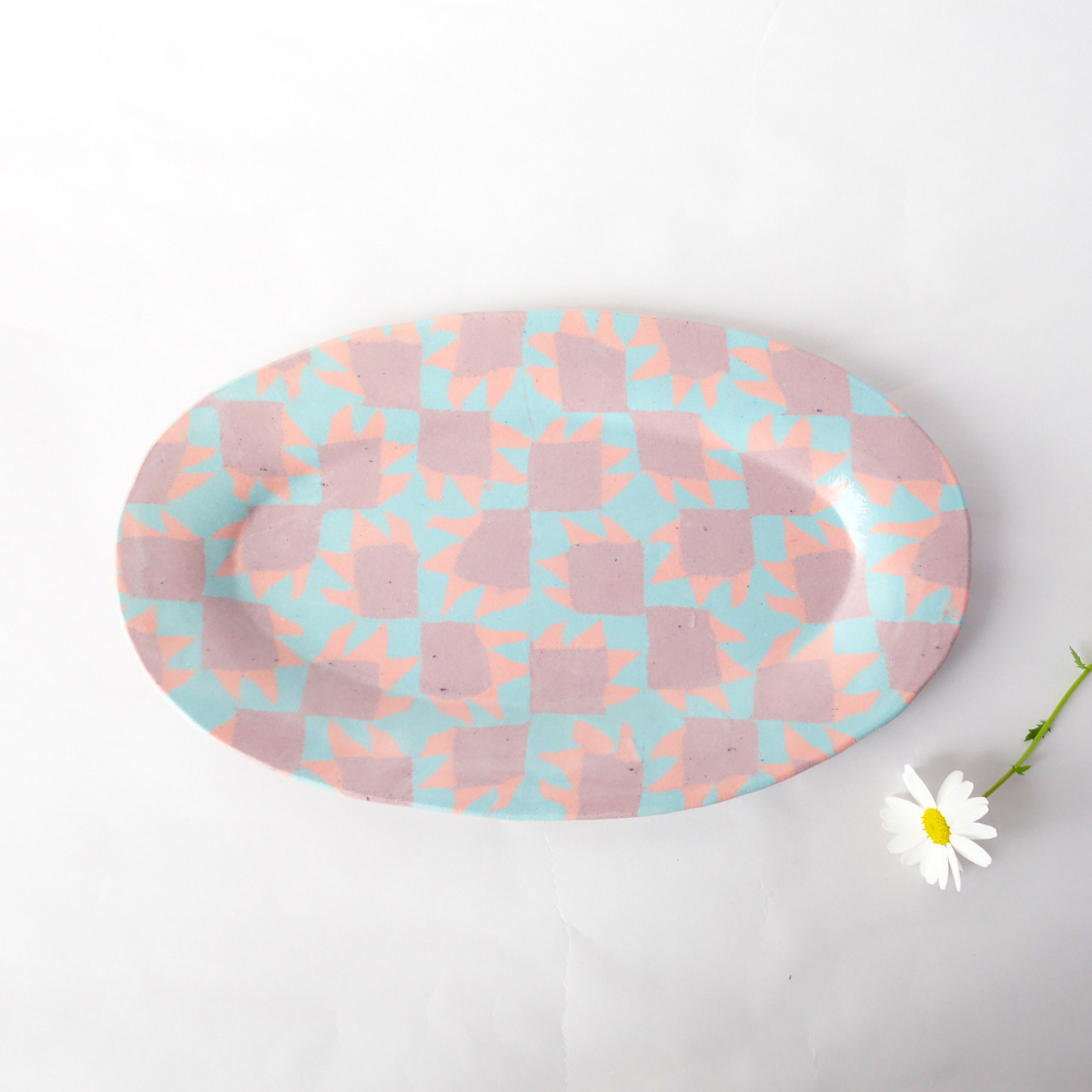 Nerikomi American Quilt Pattern Oval Plate