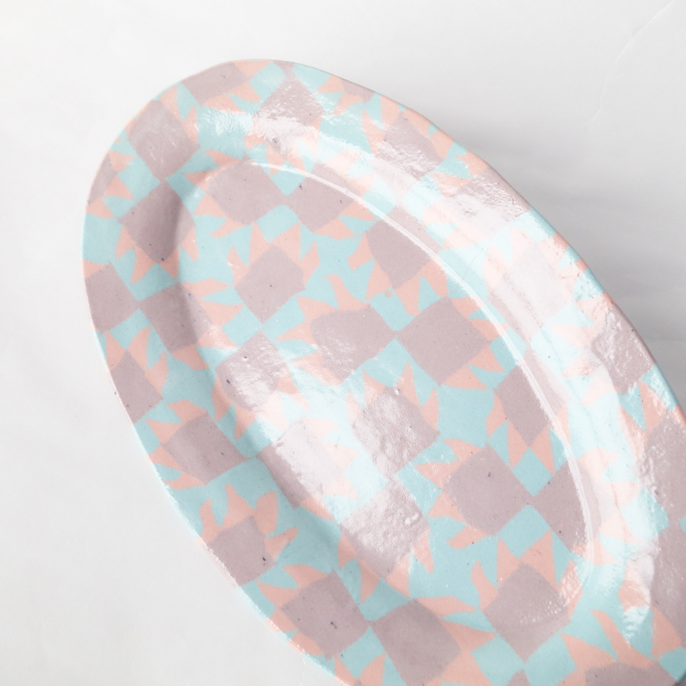 Nerikomi American Quilt Pattern Oval Plate