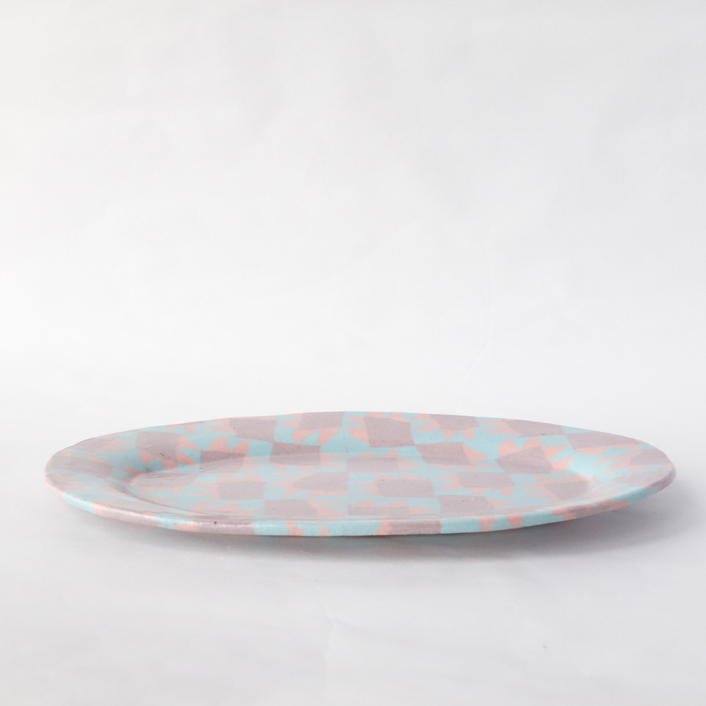 Nerikomi American Quilt Pattern Oval Plate