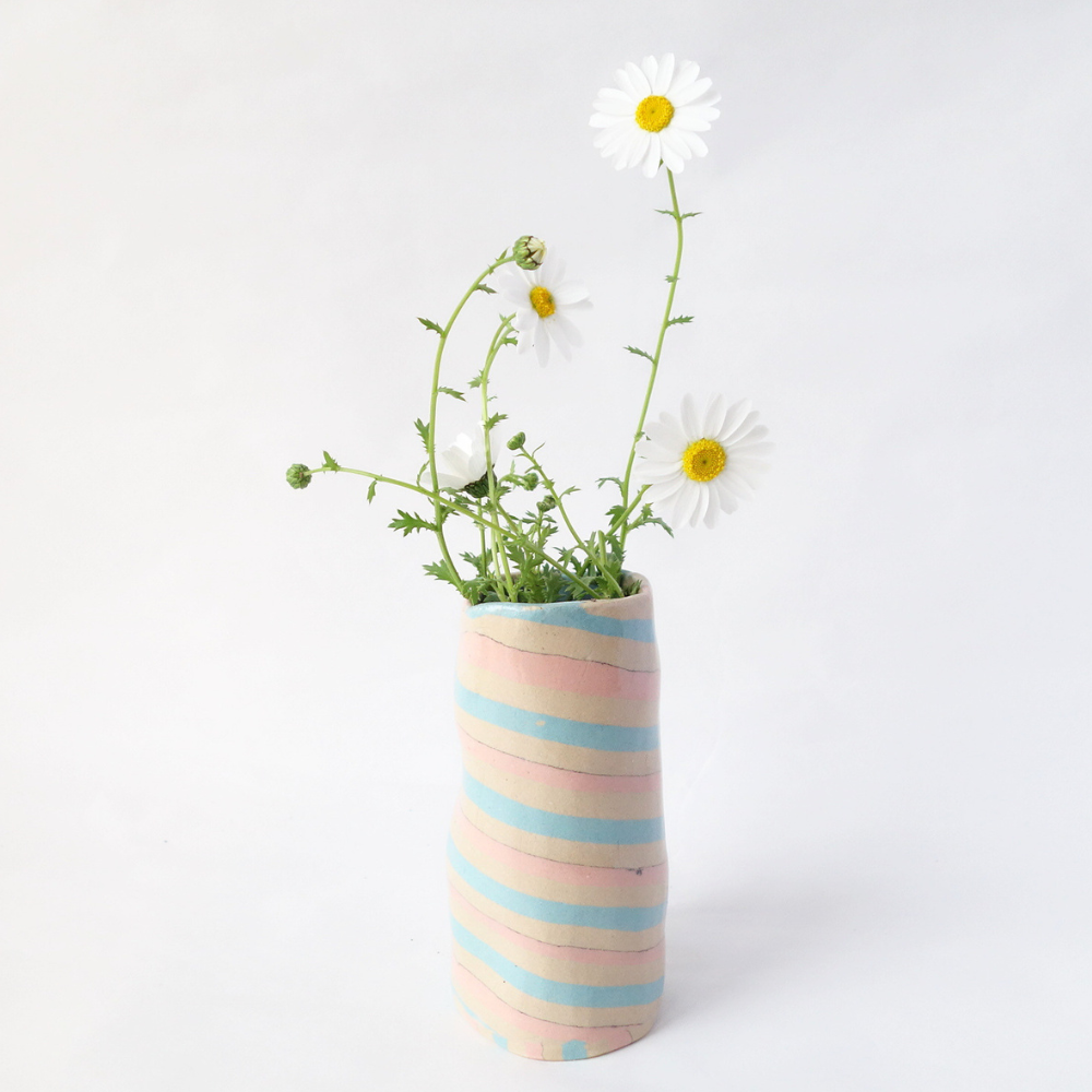 Nerikomi Pink and Blue Stripes Flower Vase