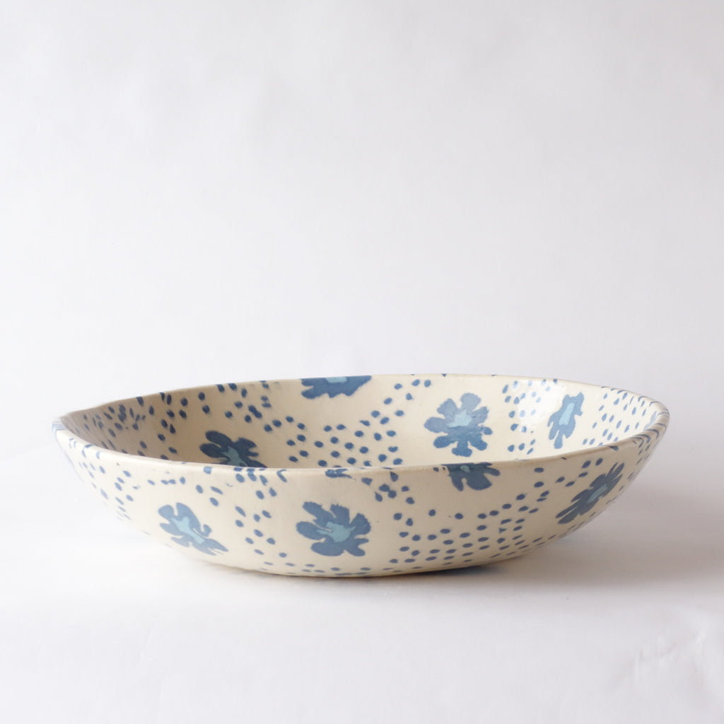 Nerikomi Nostalgic Blue Flower Fabric Pattern Bowl