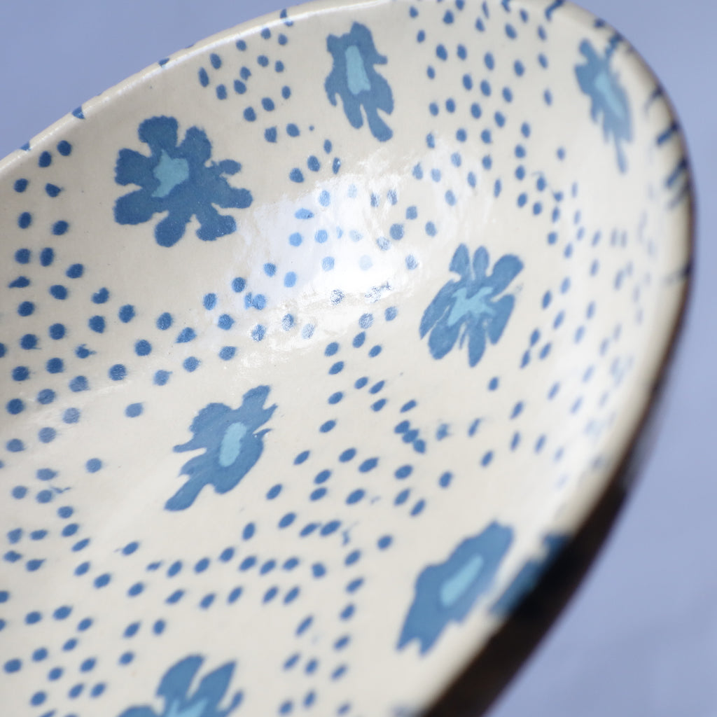 Nerikomi Nostalgic Blue Flower Fabric Pattern Bowl
