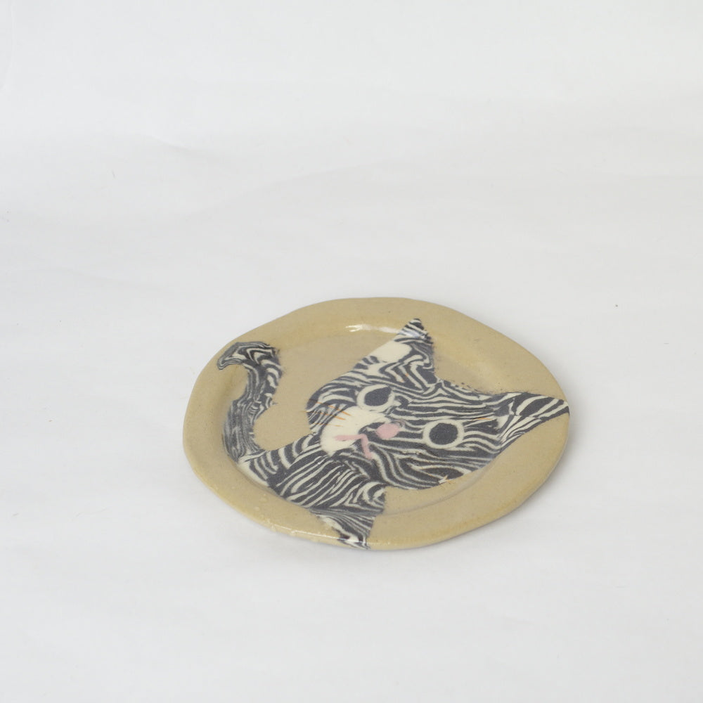 Outlet15 Nerikomi Pottery Small Plate, Handmade Plate, Cat