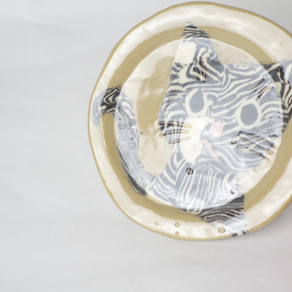 Outlet15 Nerikomi Pottery Small Plate, Handmade Plate, Cat